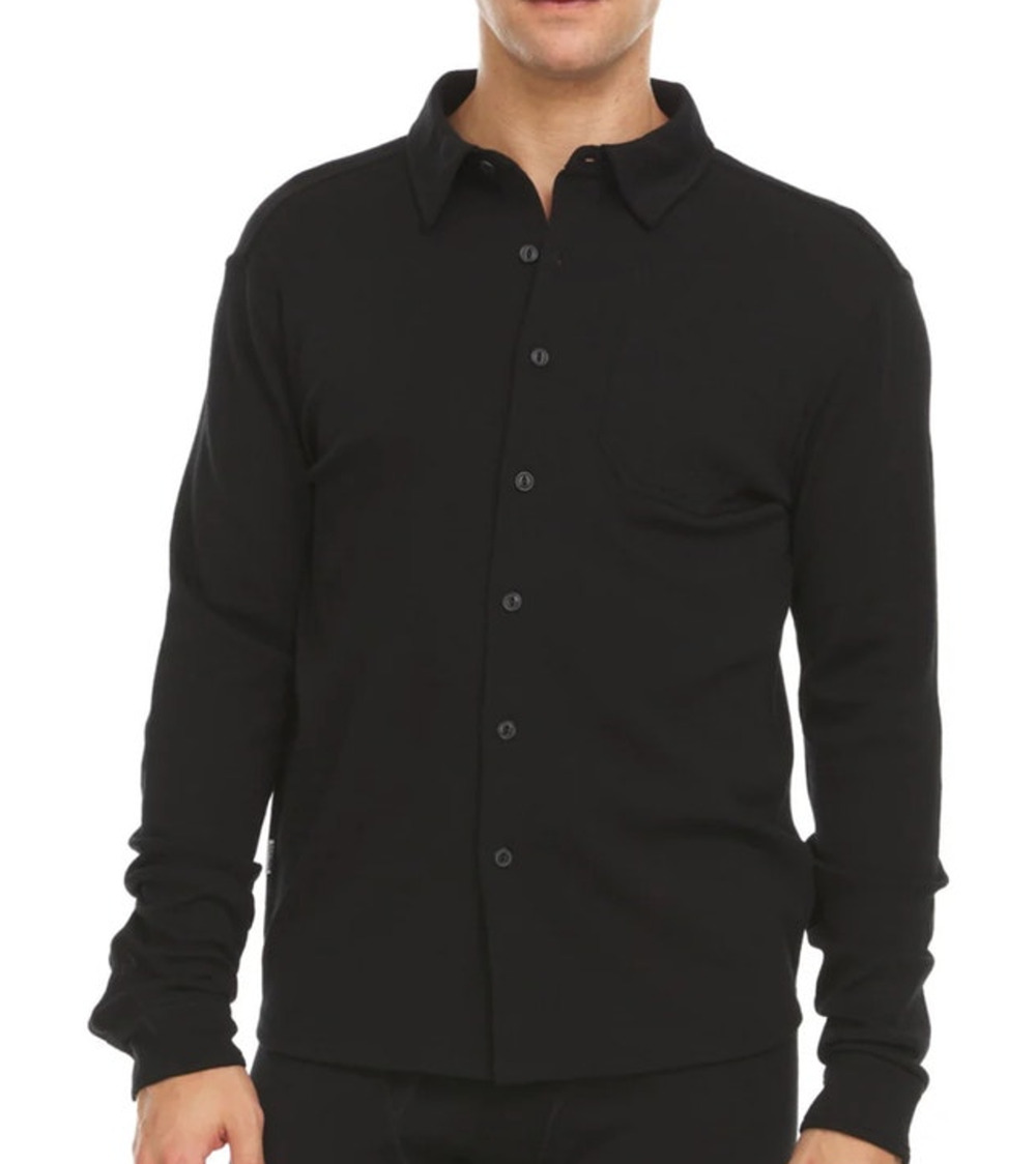 Naadam Long Sleeve Wool Button Up Shirt Mens Large Black Collared